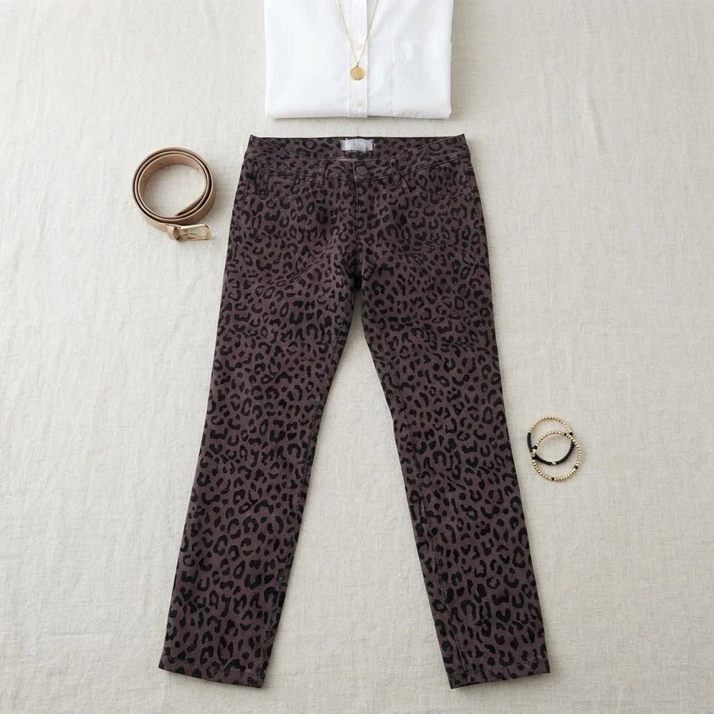 Free People Skinny Pants Womens 27 Brown Leopard Print Animal Indie Sleaze NWT